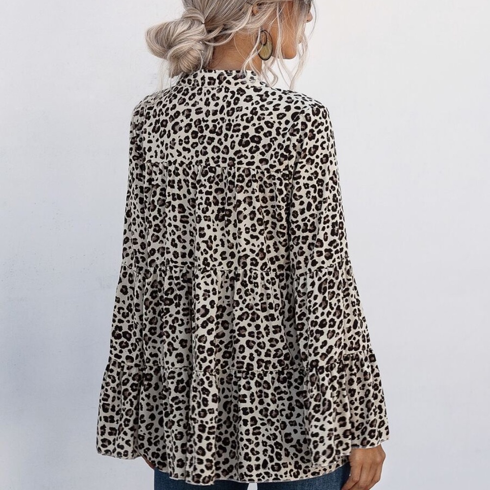 Leopard Print Peplum style long sleeve blouse - Picture 6 of 7